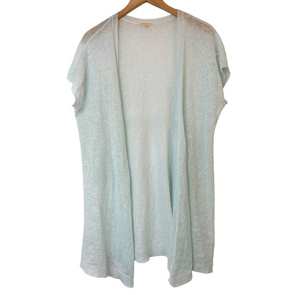 EILEEN FISHER Green Linen Sheer Cap Sleeve Cardigan Sweater Size L RA10139 EUC - Picture 2 of 10